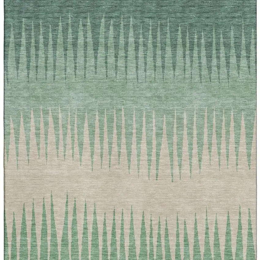 Sage Beige And Silver Striped Washable Area Rug With UV Protection Photo 4