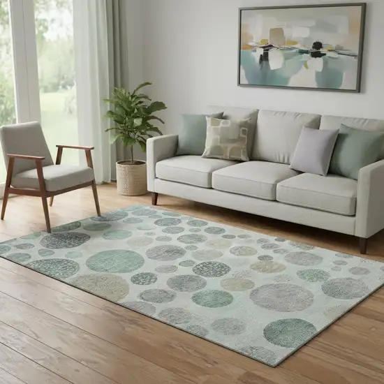 Sage Beige And Tan Geometric Washable Area Rug With UV Protection Photo 2