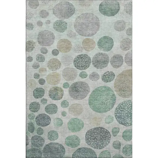 Sage Beige And Tan Geometric Washable Area Rug With UV Protection Photo 1