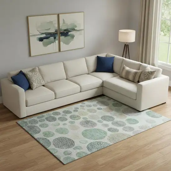 Sage Beige And Tan Geometric Washable Area Rug With UV Protection Photo 2