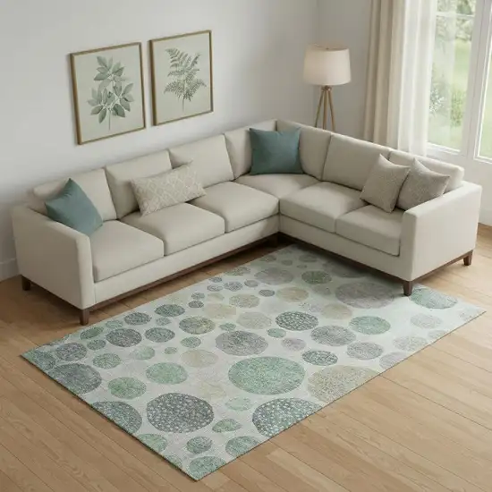 Sage Beige And Tan Geometric Washable Area Rug With UV Protection Photo 2