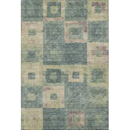 Sage Beige And Taupe Geometric Washable Area Rug With UV Protection Photo 2