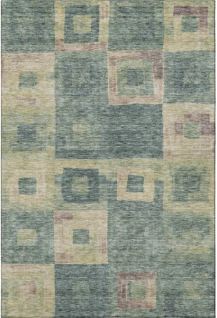 Sage Beige And Taupe Geometric Washable Area Rug With UV Protection Photo 2