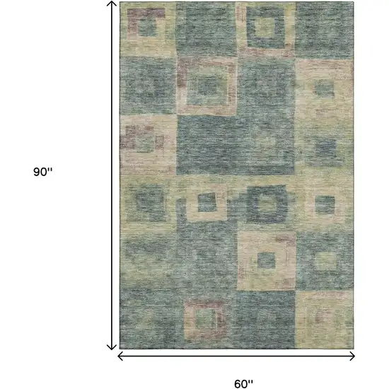 Sage Beige And Taupe Geometric Washable Area Rug With UV Protection Photo 9