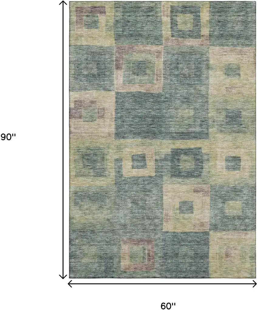 Sage Beige And Taupe Geometric Washable Area Rug With UV Protection Photo 9