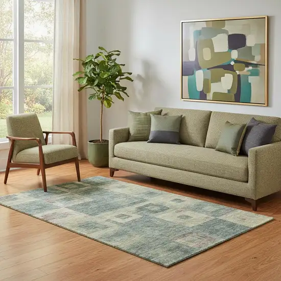 Sage Beige And Taupe Geometric Washable Area Rug With UV Protection Photo 2