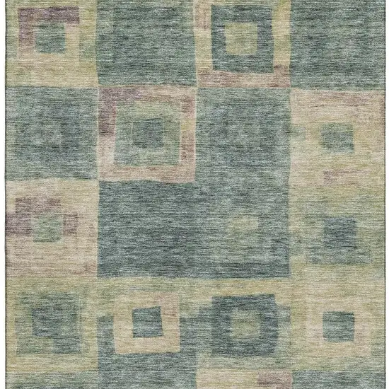 Sage Beige And Taupe Geometric Washable Area Rug With UV Protection Photo 3