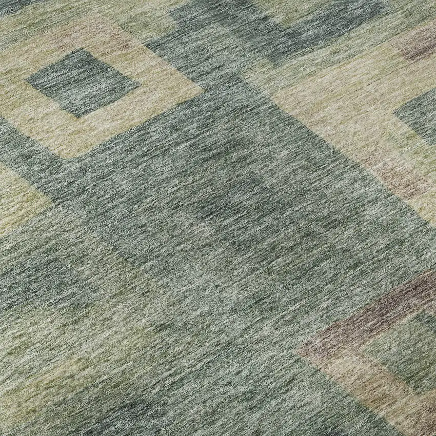 Sage Beige And Taupe Geometric Washable Area Rug With UV Protection Photo 9