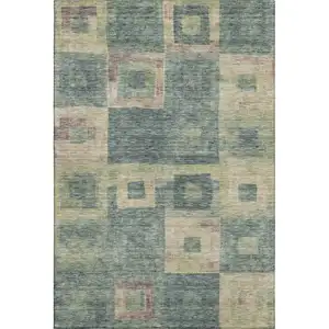 Photo of Sage Beige And Taupe Geometric Washable Area Rug With UV Protection