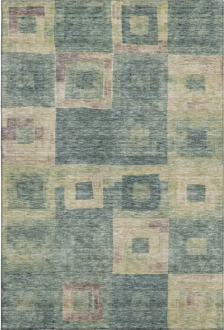 Sage Beige And Taupe Geometric Washable Area Rug With UV Protection Photo 1
