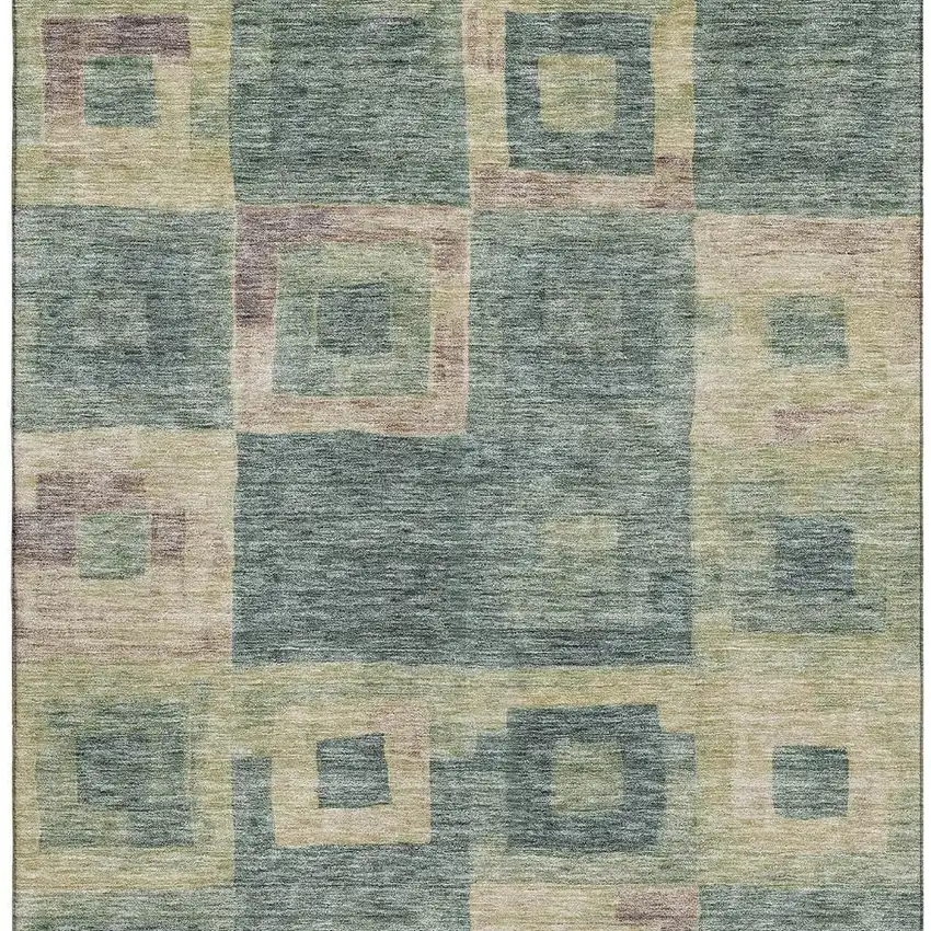 Sage Beige And Taupe Geometric Washable Area Rug With UV Protection Photo 2