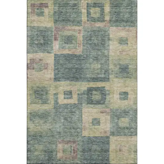 Sage Beige And Taupe Geometric Washable Area Rug With UV Protection Photo 1