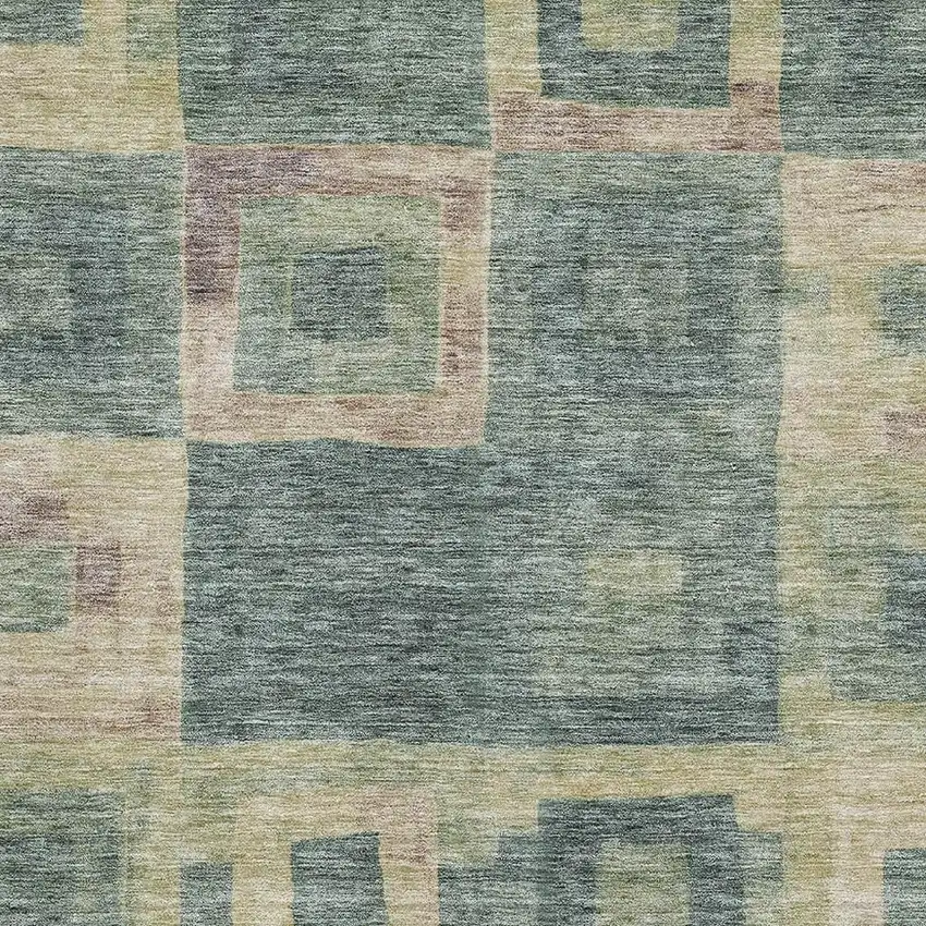 Sage Beige And Taupe Geometric Washable Area Rug With UV Protection Photo 3