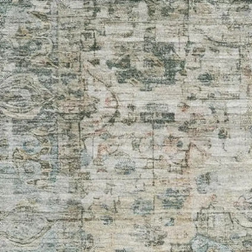 Sage Beige And Teal Oriental Washable Area Rug With UV Protection Photo 2