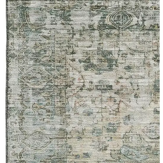 Sage Beige And Teal Oriental Washable Area Rug With UV Protection Photo 3