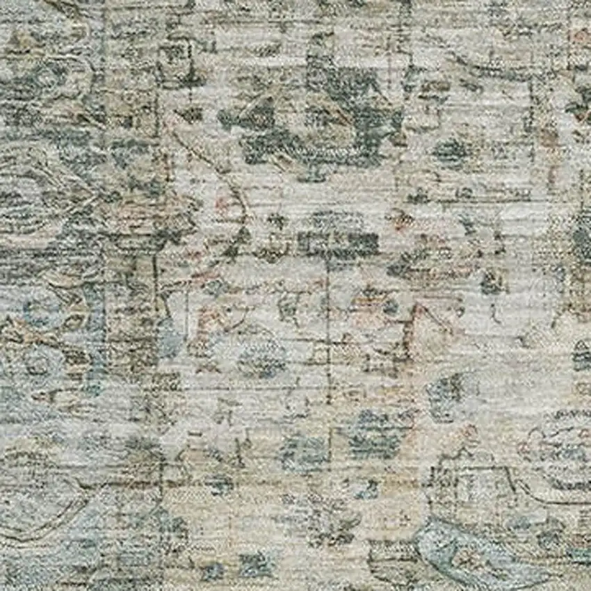 Sage Beige And Teal Oriental Washable Area Rug With UV Protection Photo 2