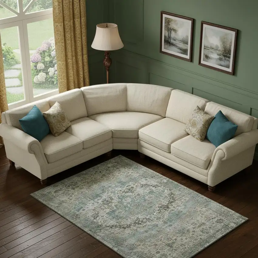 Sage Beige And Teal Oriental Washable Area Rug With UV Protection Photo 2