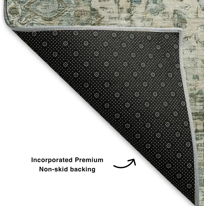 Sage Beige And Teal Oriental Washable Area Rug With UV Protection Photo 5