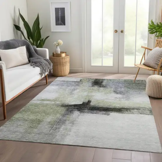 Sage Black And Gray Abstract Washable Indoor Outdoor Area Rug Photo 9