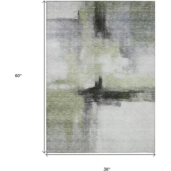 Sage Black And Gray Abstract Washable Indoor Outdoor Area Rug Photo 7