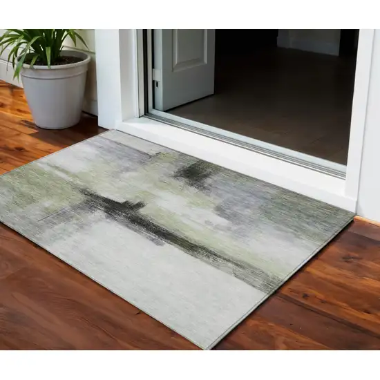 Sage Black And Gray Abstract Washable Indoor Outdoor Area Rug Photo 1