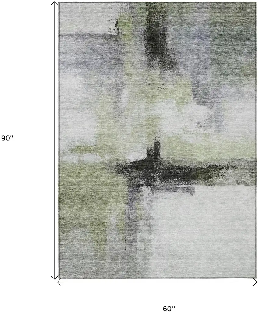 Sage Black And Gray Abstract Washable Indoor Outdoor Area Rug Photo 7