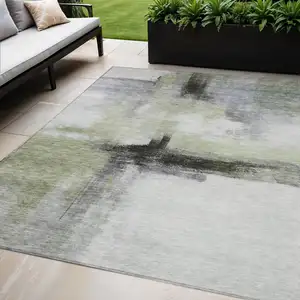 Photo of Sage Black And Gray Abstract Washable Indoor Outdoor Area Rug