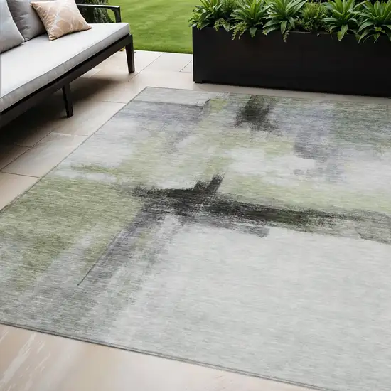 Sage Black And Gray Abstract Washable Indoor Outdoor Area Rug Photo 1