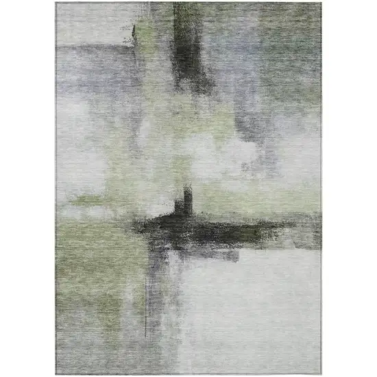 Sage Black And Gray Abstract Washable Indoor Outdoor Area Rug Photo 2