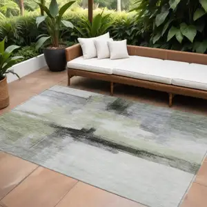 Photo of Sage Black And Gray Abstract Washable Indoor Outdoor Area Rug