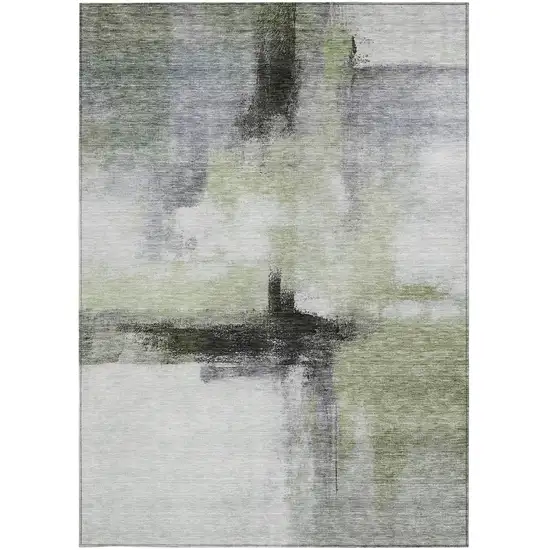 Sage Black And Gray Abstract Washable Indoor Outdoor Area Rug Photo 5
