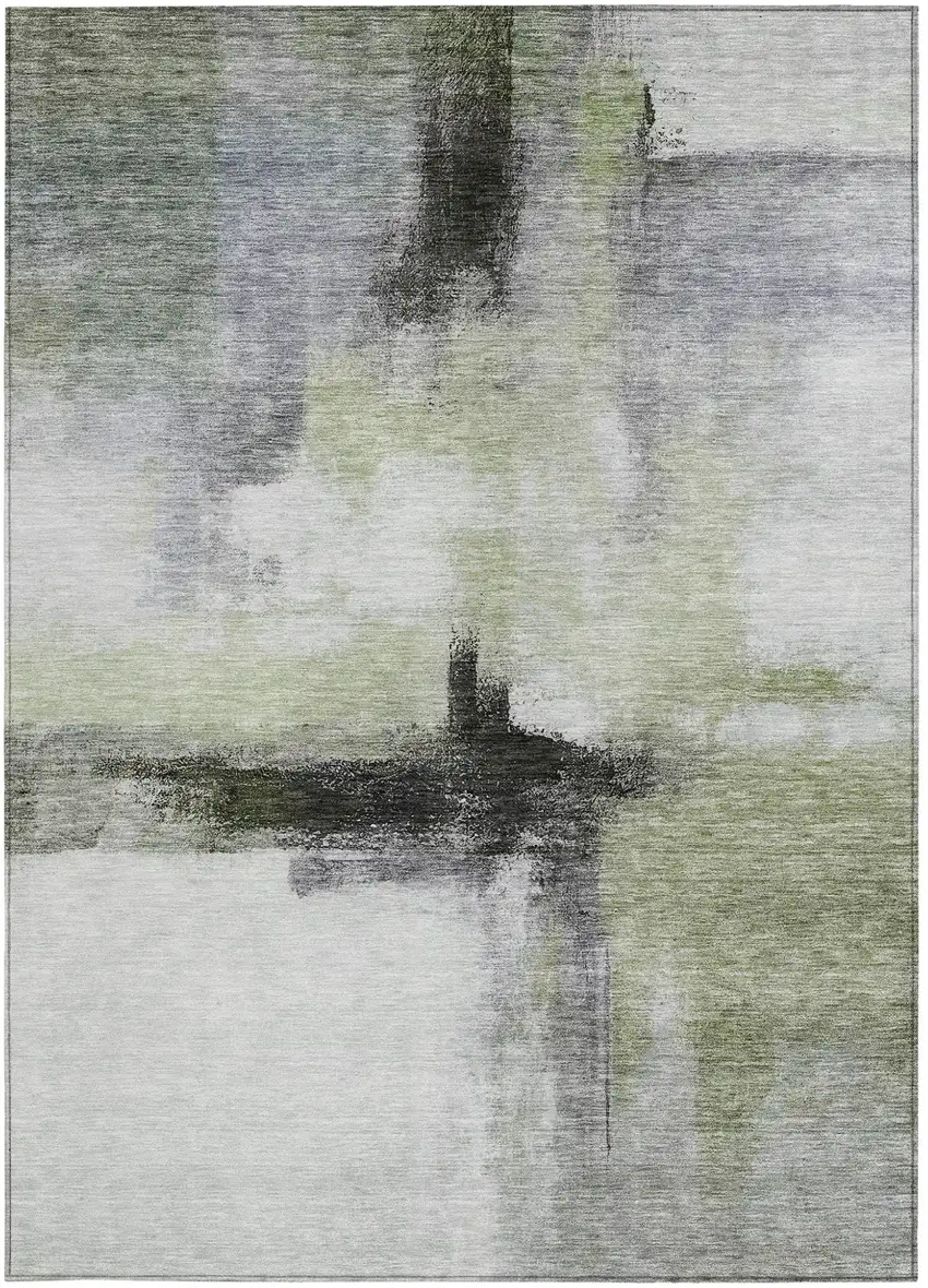Sage Black And Gray Abstract Washable Indoor Outdoor Area Rug Photo 5
