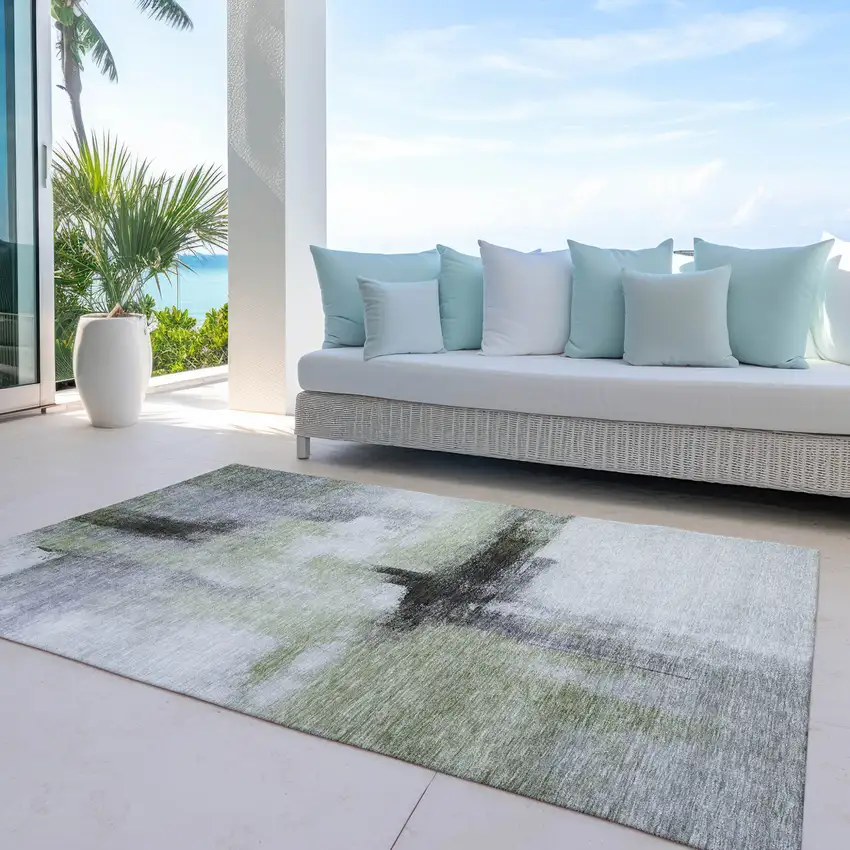Sage Black And Gray Abstract Washable Indoor Outdoor Area Rug Photo 6