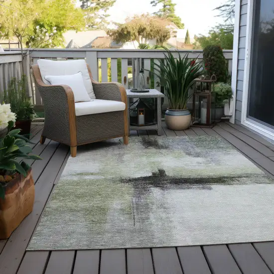 Sage Black And Gray Abstract Washable Indoor Outdoor Area Rug Photo 9