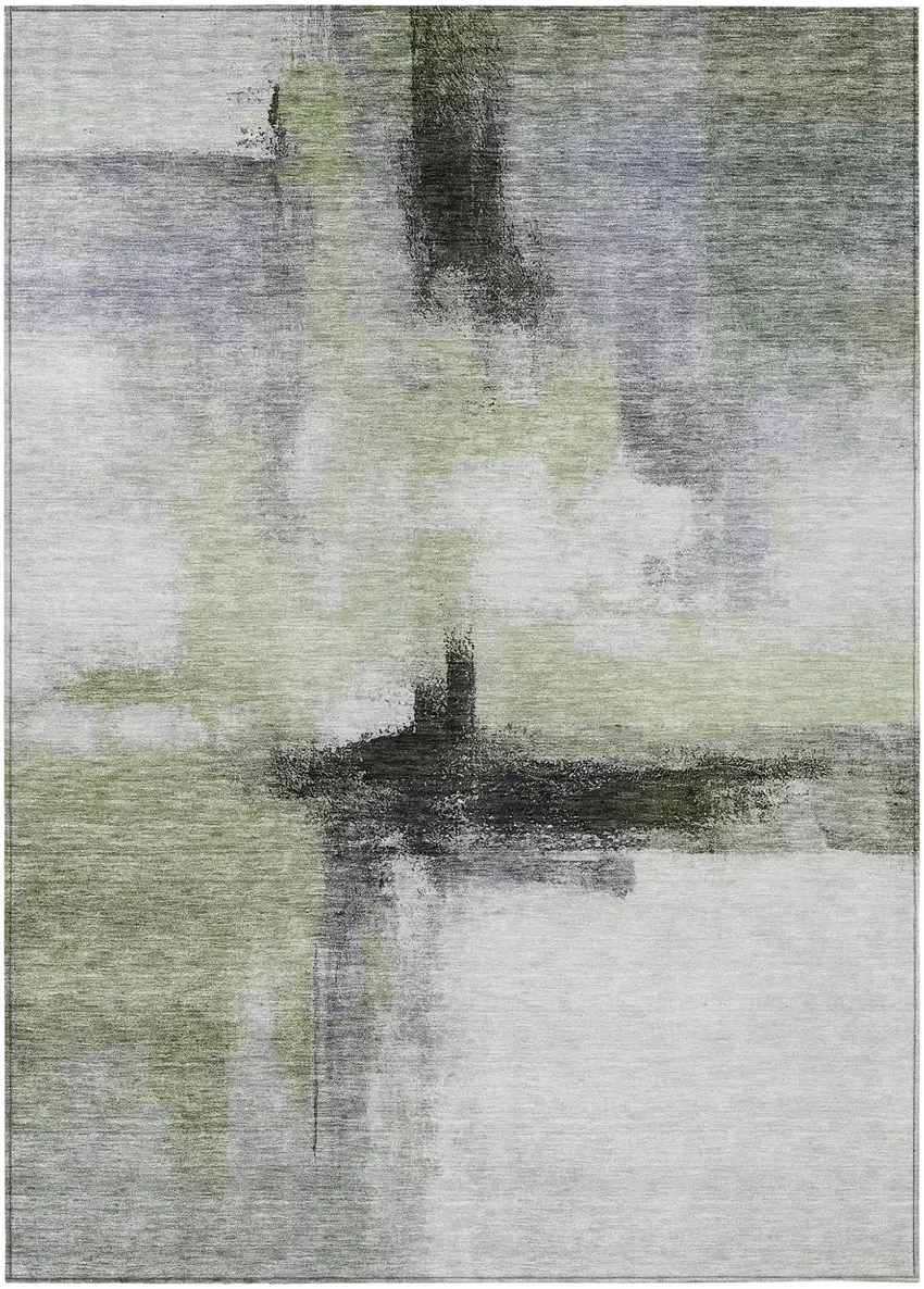 Sage Black And Gray Abstract Washable Indoor Outdoor Area Rug Photo 2