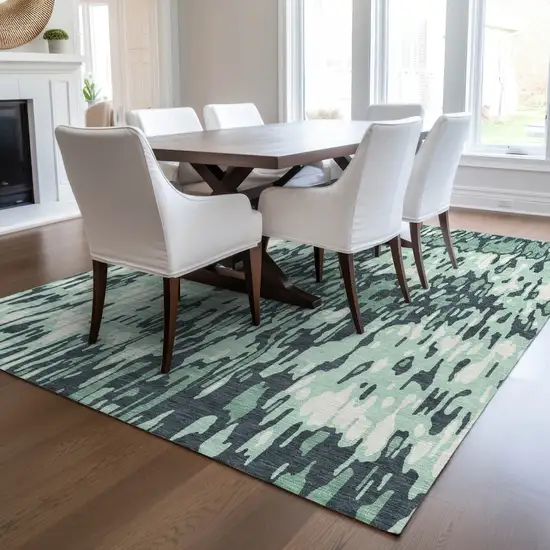 Sage Black And Ivory Striped Washable Indoor Outdoor Area Rug Photo 9