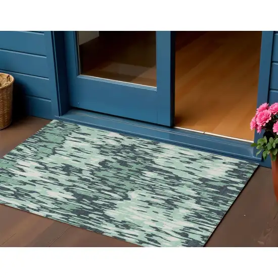 Sage Black And Ivory Striped Washable Indoor Outdoor Area Rug Photo 1