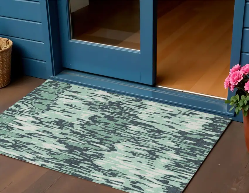 Sage Black And Ivory Striped Washable Indoor Outdoor Area Rug Photo 1