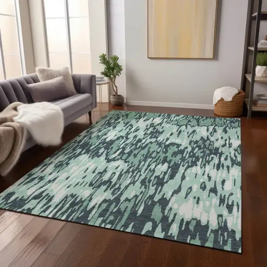 Sage Black And Ivory Striped Washable Indoor Outdoor Area Rug Photo 8