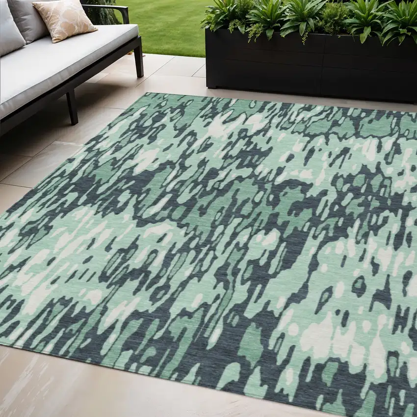 Sage Black And Ivory Striped Washable Indoor Outdoor Area Rug Photo 1