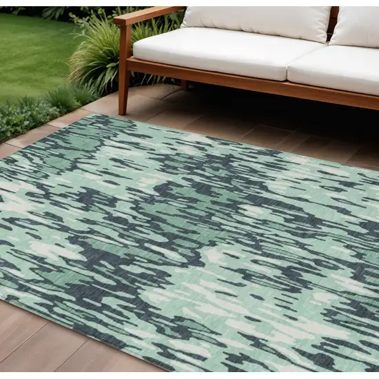 Sage Black And Ivory Striped Washable Indoor Outdoor Area Rug Photo 1