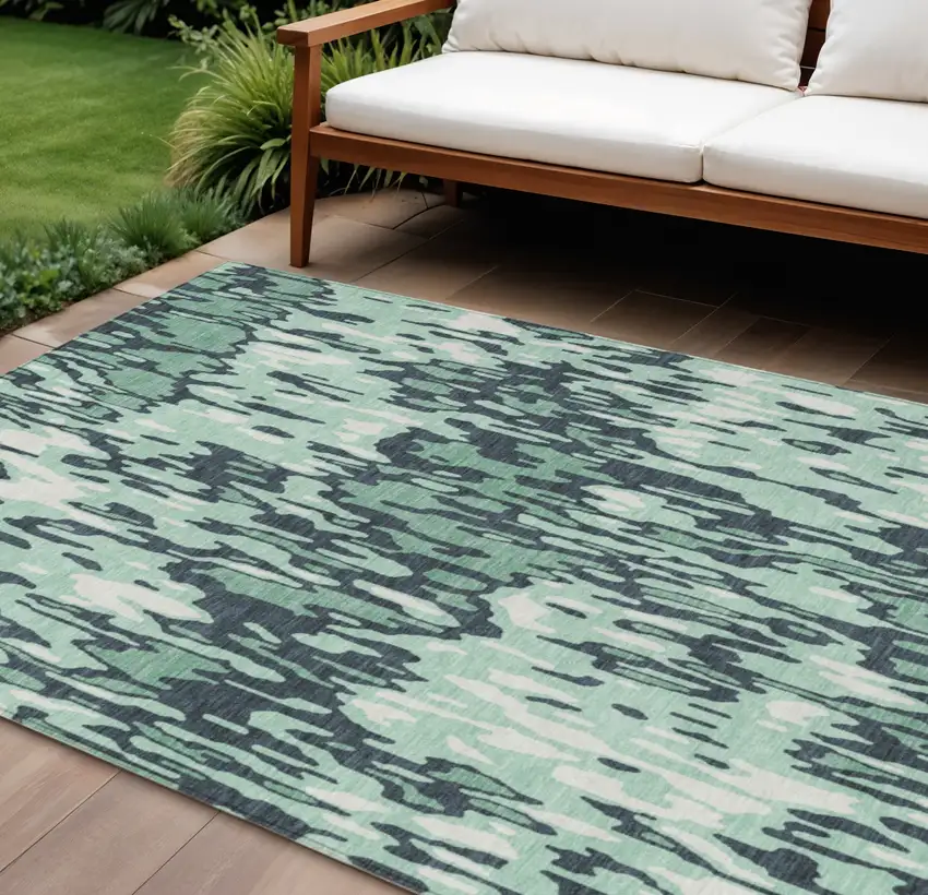 Sage Black And Ivory Striped Washable Indoor Outdoor Area Rug Photo 1