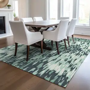 Photo of Sage Black And Ivory Striped Washable Indoor Outdoor Area Rug