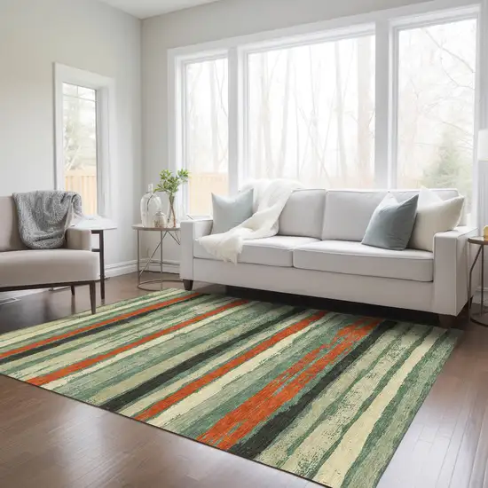 Sage Black And Red Striped Washable Indoor Outdoor Area Rug Photo 9