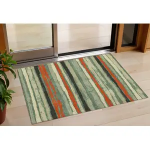 Photo of Sage Black And Red Striped Washable Indoor Outdoor Area Rug