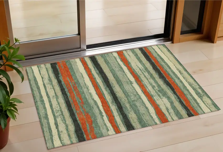 Sage Black And Red Striped Washable Indoor Outdoor Area Rug Photo 1