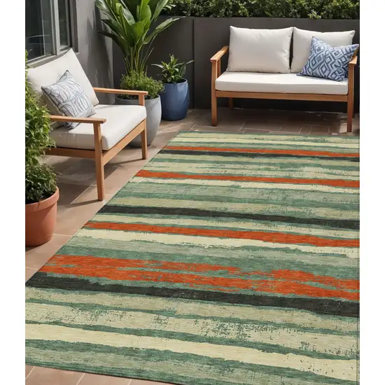 Sage Black And Red Striped Washable Indoor Outdoor Area Rug Photo 1