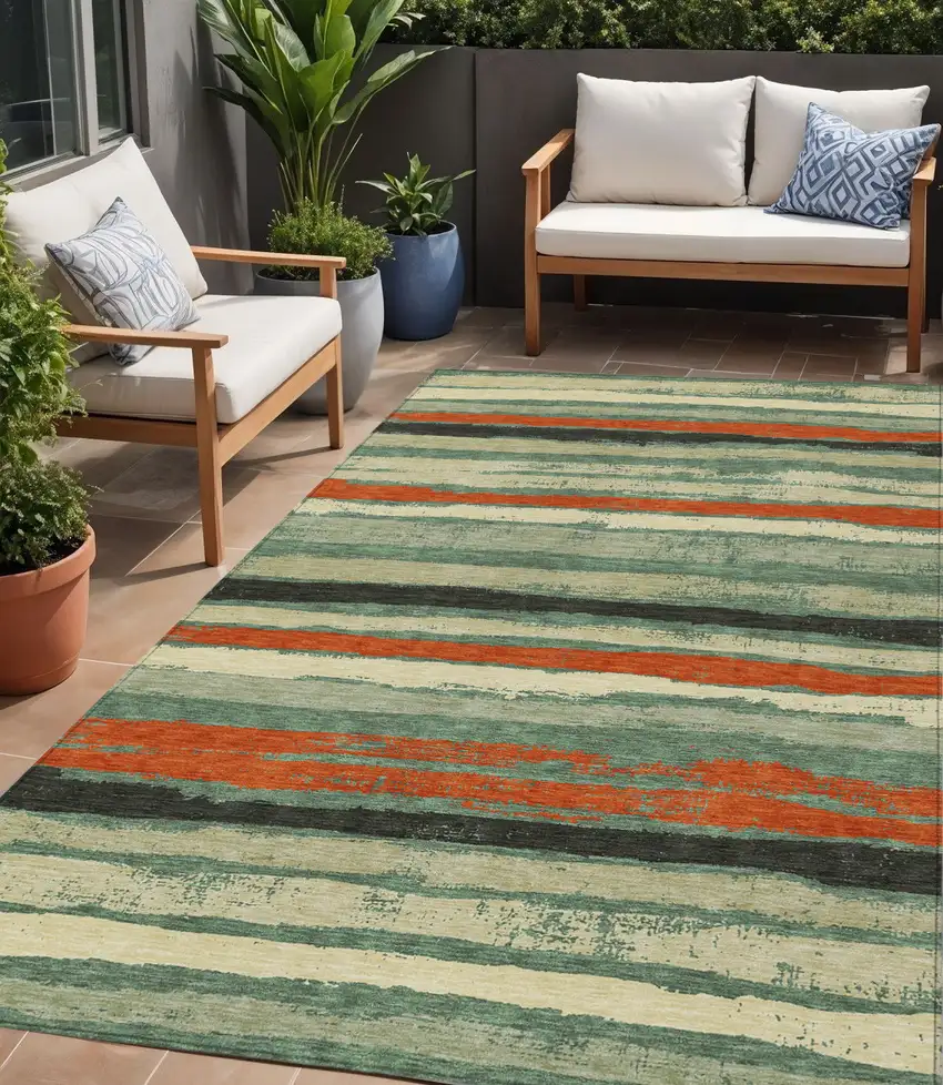 Sage Black And Red Striped Washable Indoor Outdoor Area Rug Photo 1