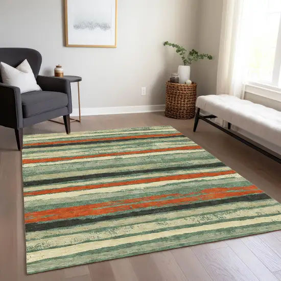 Sage Black And Red Striped Washable Indoor Outdoor Area Rug Photo 9