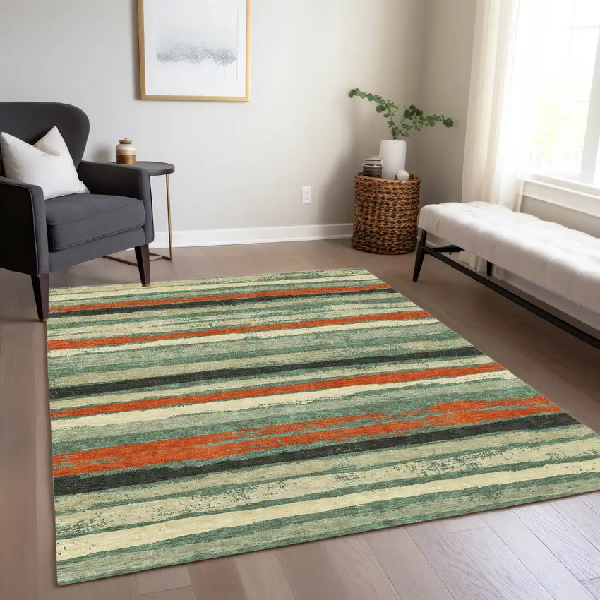 Sage Black And Red Striped Washable Indoor Outdoor Area Rug Photo 9